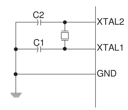 ATiny 25 crystal oscillator wiring diagram.