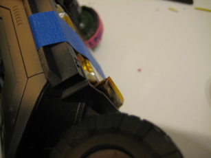 Photo showing how far the protection circuit sticks out of the bottom of the Warthog.