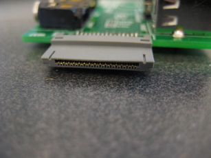 Photo showing detail of the iPod connector and its orientation with the board