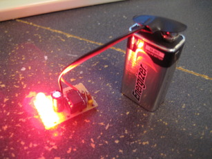 Photo of Blinker when LEDs are on; battery shown