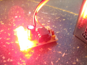 Photo of Blinker when LEDs are on; close-up of board