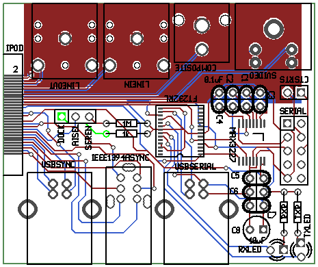 Rendered image of the iPod Ultradock PCB layout (Gerber) files.