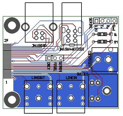 Rendered image of the iPod Ultradock version 3 PCB layout (Gerber) files.