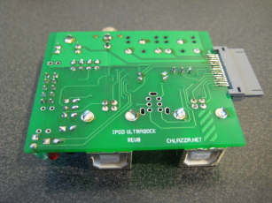 Photo of an assembled Ultradock board, view of the underside.